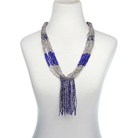 Blue Potay Beaded Tassel Necklace