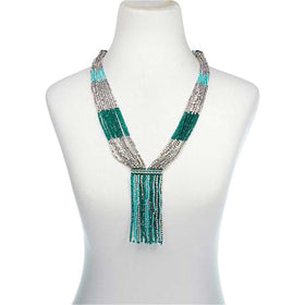 Green Potay Beaded Tassel Necklace