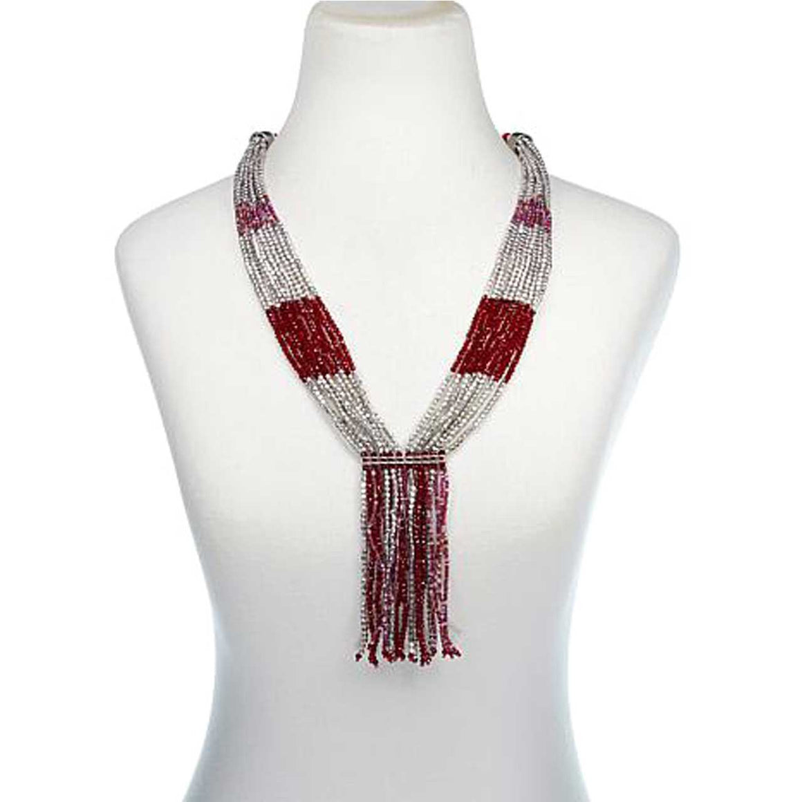 Red Potay Beaded Tassel Necklace