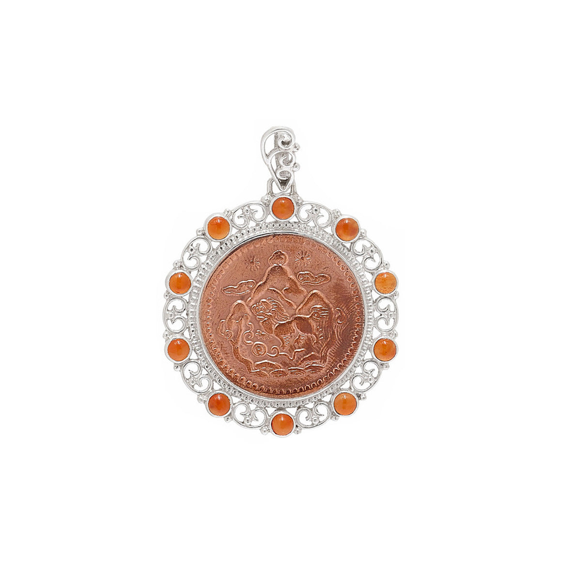 Antique Tibetan Coin and Carnelian Pendant